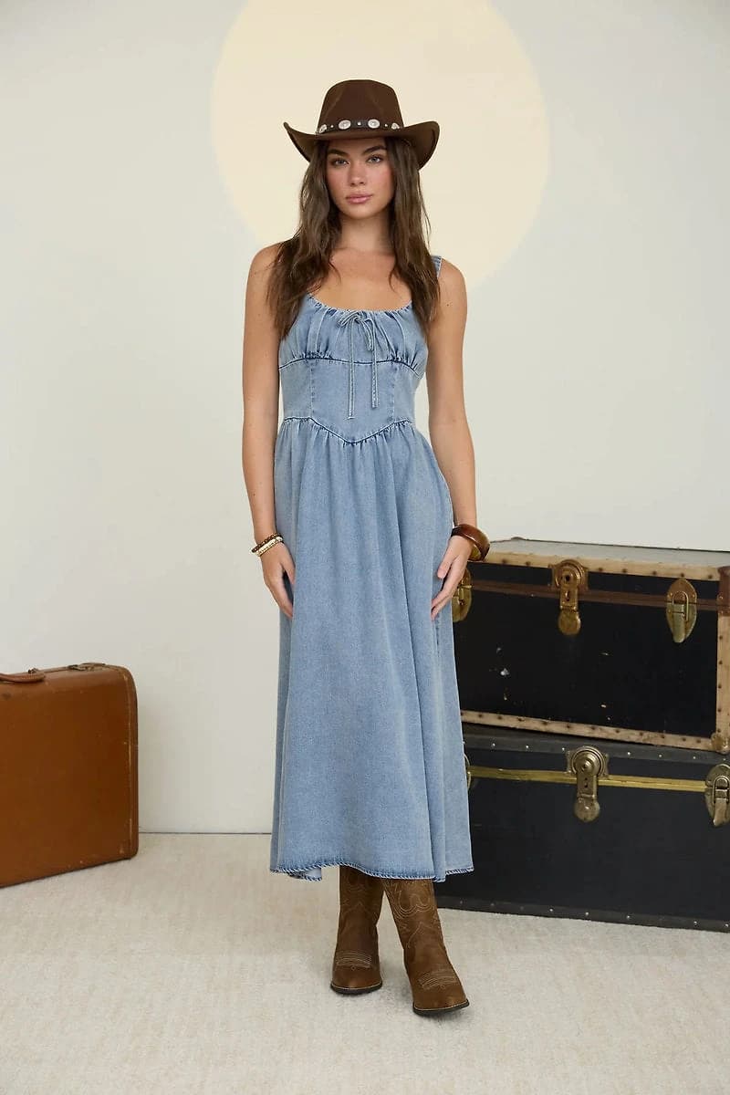 Denim Corset Midi Dress
