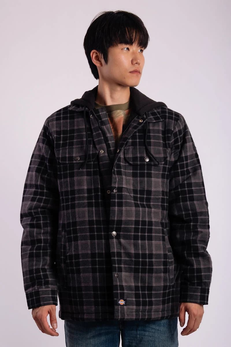 Insulated Hooded Plaid Jacket