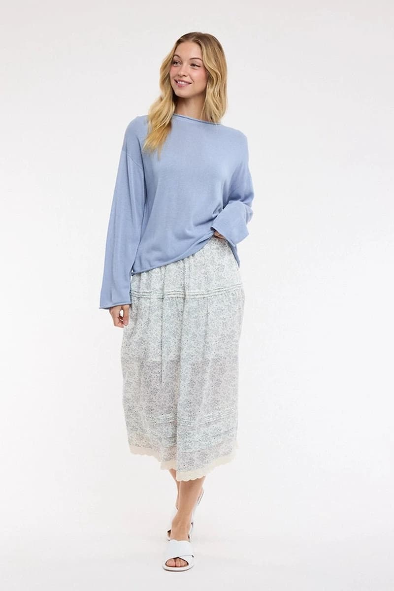 Floral Lace Trim Midi Skirt
