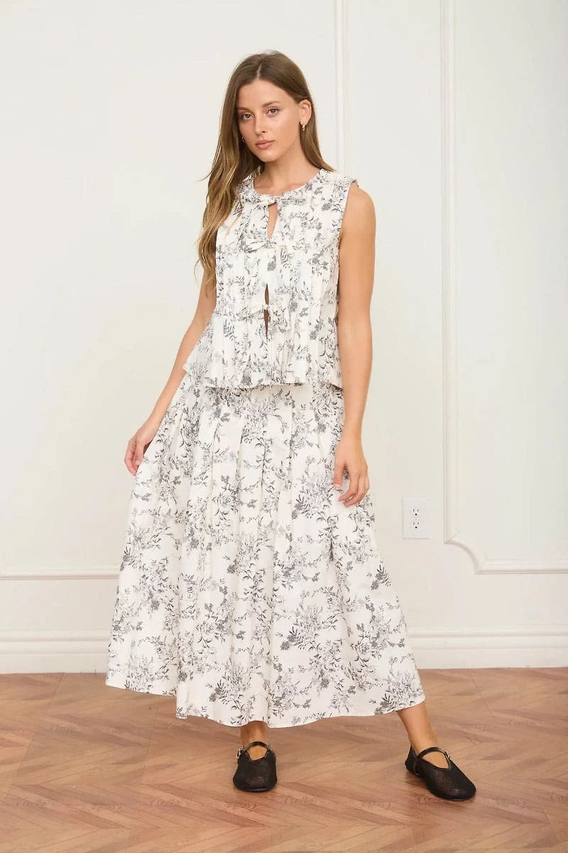 Floral Toile Midi Skirt