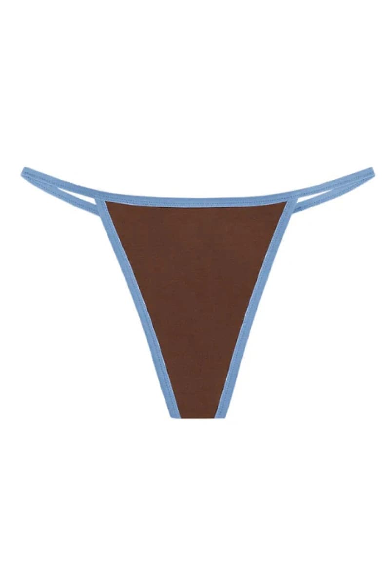 High Rise String Thong - Brown / Sky Blue