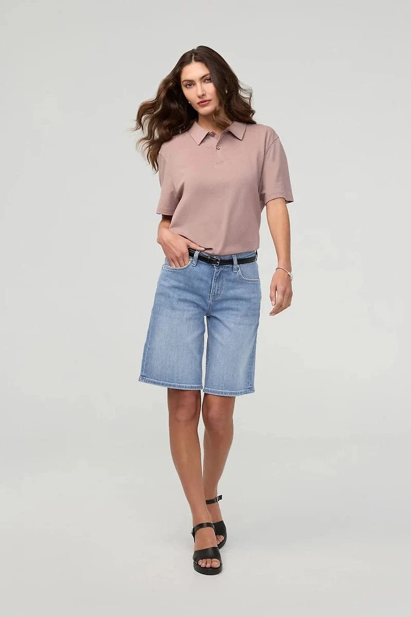 Performance Denim + Mid Rise Loose Shorts