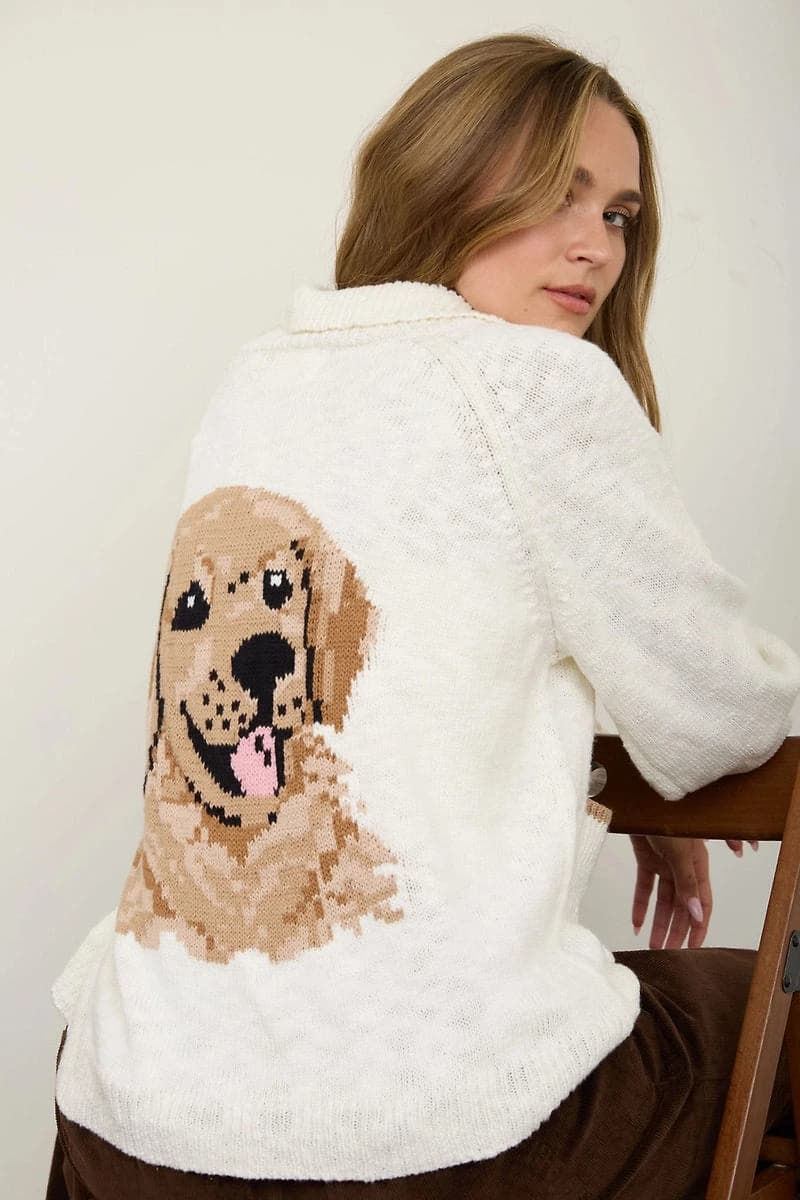 Puppy Jacquard Cardigan