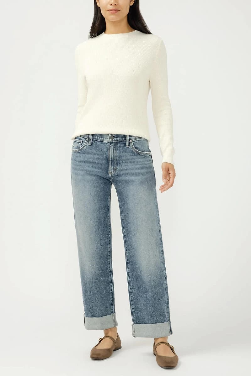 Relaxed Mid Rise Straight Leg Jeans