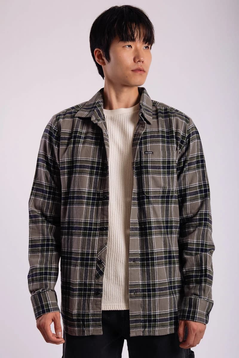 Volcom Caden Plaid Long Sleeve Shirt Pewter